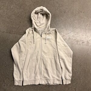 Under Armour Womens Rival Fleece Full Zip Hoodie Beige Small Raglan Sleeve Logo